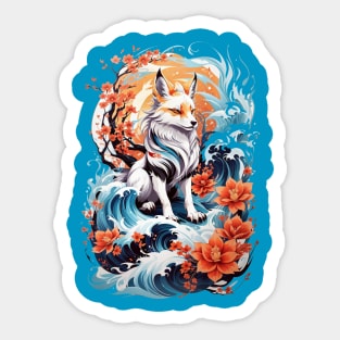 Kitsune fox, Japanese wave Sticker